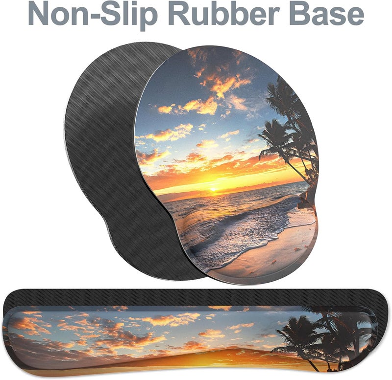 JIGOO Ergonomic Mouse Pad with Wrist Rest and Keyboard Wrist Rest, Mousepad and Wrist Rest for Computer Keyboard, Pain Relief, Non-Slip Rubber Base, Mouse Pad with Wrist Support for Gaming, Office, Sunset - Image 5